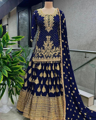FOLKSHWEAR 21 Embroidered Semi Stitched Lehenga Choli(Blue)