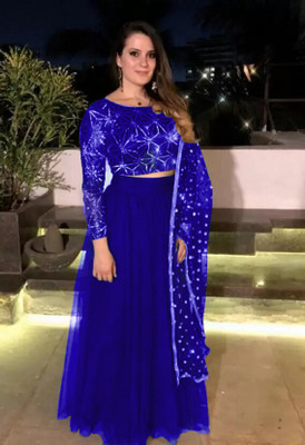 lazyandcrazy shop Self Design Semi Stitched Lehenga Choli(Blue)