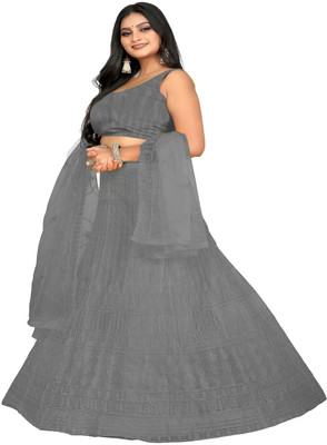 HKBDFAB Embroidered Semi Stitched Lehenga Choli(Grey)
