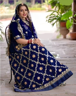 New Pooja Embroidered, Embellished, Self Design Semi Stitched Rajasthani Poshak(Blue)