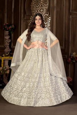 Yogik Creation Embroidered Semi Stitched Lehenga Choli(Beige)