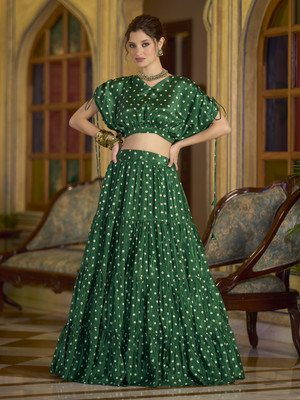 PURVAJA Printed Stitched Lehenga Choli(Green)