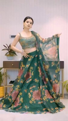 Mert India Digital Print Semi Stitched Lehenga Choli(Green)