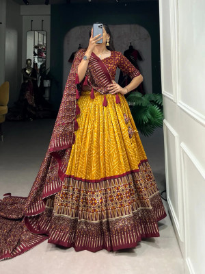 krishaa creation Chevron/Zig Zag Semi Stitched Lehenga Choli(Yellow)