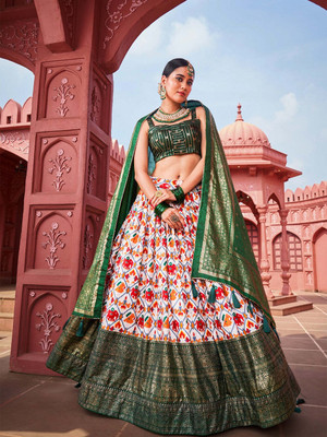 Deepkala Designer Floral Print Semi Stitched Lehenga Choli(Green)