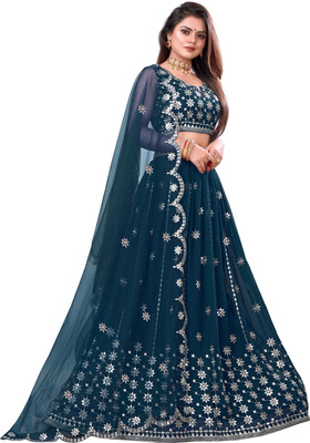 credebs Embroidered Semi Stitched Lehenga Choli(Blue)