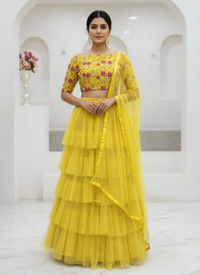 SHREE CREATION Self Design Semi Stitched Lehenga Choli(Yellow)