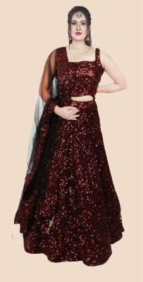 Mert India Embroidered Semi Stitched Lehenga Choli(Maroon)