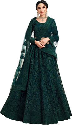 Julee Embroidered Semi Stitched Lehenga Choli(Green)