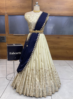 Fabcartz Embroidered Semi Stitched Lehenga Choli(Multicolor)