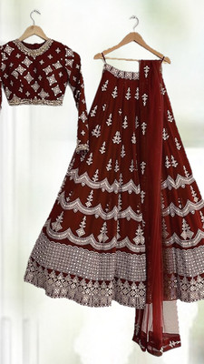 Julee Embroidered Semi Stitched Lehenga Choli(Maroon)