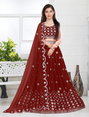 Trust Win Textile Embroidered Semi Stitched Lehenga Choli(Maroon)