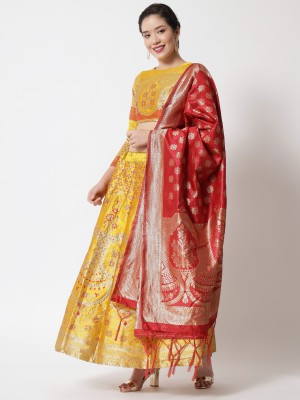 Magmina Embellished, Floral Print, Self Design, Printed Semi Stitched Lehenga Choli(Yellow)