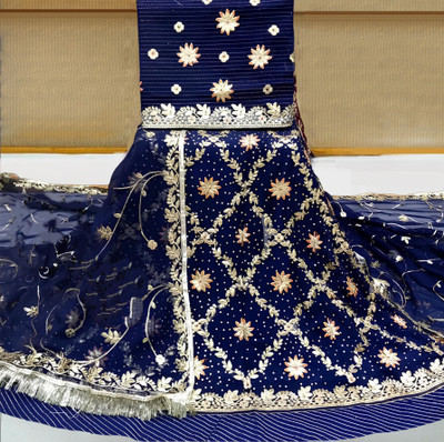 Hemlata Embroidered, Embellished Semi Stitched Lehenga Choli(Blue)
