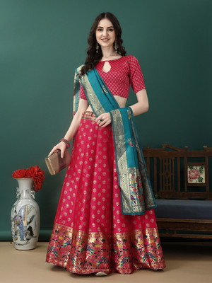 SHREE SANT SAREES Self Design Semi Stitched Lehenga Choli(Pink)