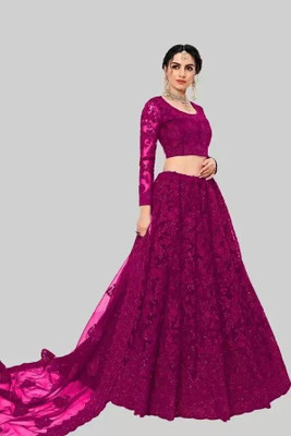 Beautypiie Embroidered Semi Stitched Lehenga Choli(Maroon)