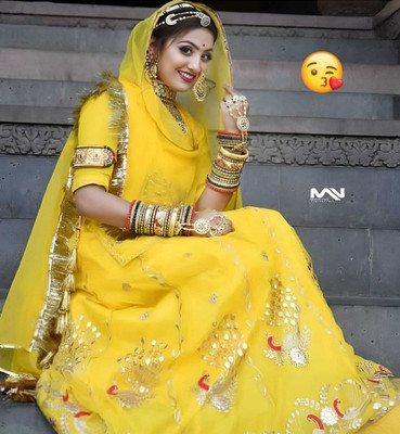 HEMLATA ENTERPRISE Embroidered Semi Stitched Rajasthani Poshak(Yellow)