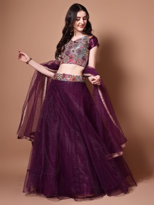 REcart Embroidered, Self Design Semi Stitched Lehenga Choli(Purple)