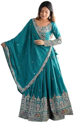 HummerTex Embroidered Semi Stitched Lehenga Choli(Green)