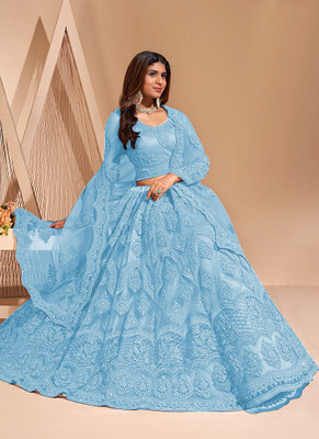 Reelove Factory Embroidered Semi Stitched Lehenga Choli(Light Blue)