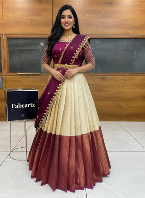 SHREE CREATION Self Design Semi Stitched Lehenga Choli(Beige)