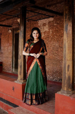 R K INFINITIVE Embroidered Semi Stitched Lehenga Choli(Green, Red)