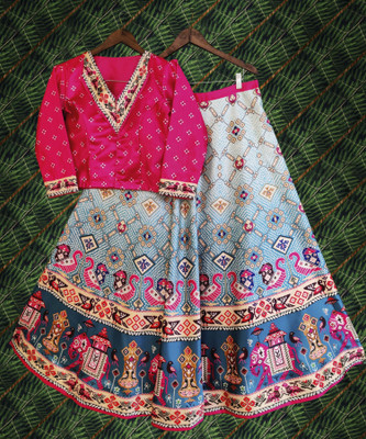SEIKETSU Digital Print Semi Stitched Lehenga & Crop Top(Pink)
