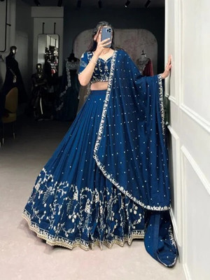 AARAVDESIGNER Embroidered Semi Stitched Lehenga Choli(Blue)