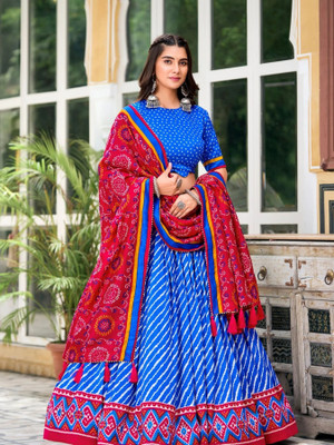 GORASH CREATION Printed Semi Stitched Lehenga Choli(Blue, Red)