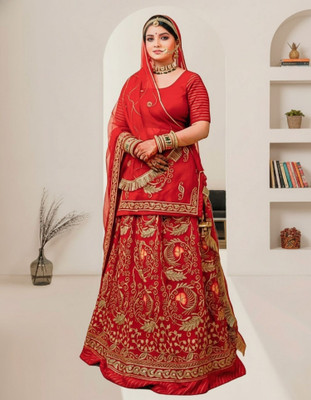 Bhawani Collection Embroidered Semi Stitched Rajputi Poshak(Red)