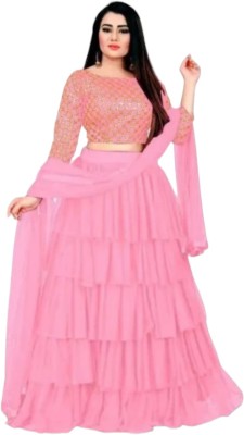 amaaya fashion Embellished, Self Design Semi Stitched Lehenga Choli(Pink)