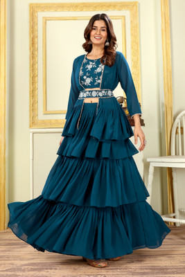 PATLANI STYLE Embroidered Stitched Lehenga with Jacket(Blue)