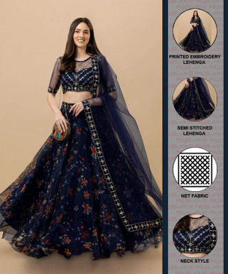Trivety Printed Semi Stitched Lehenga Choli(Blue)