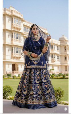 Shreemanji trading Embroidered Semi Stitched Rajputi Poshak(Dark Blue)