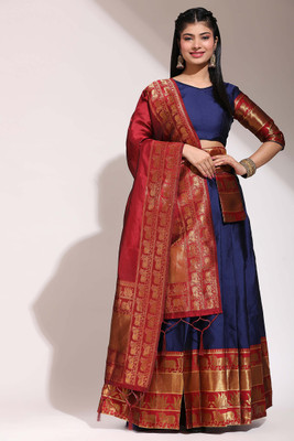 Sonu Creation Self Design Semi Stitched Lehenga Choli(Dark Blue)