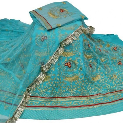 Bhawani Collection Embroidered Semi Stitched Rajasthani Poshak(Light Blue)