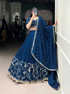 MAABHAVANI CREATION Embroidered Semi Stitched Lehenga Choli(Blue)