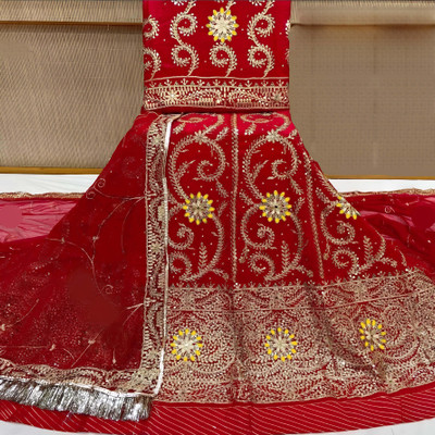 Anjani Textile Embroidered, Embellished Semi Stitched Rajasthani Poshak(Red)
