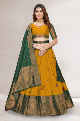 KENVI FASHION Solid Semi Stitched Lehenga Choli(Green)