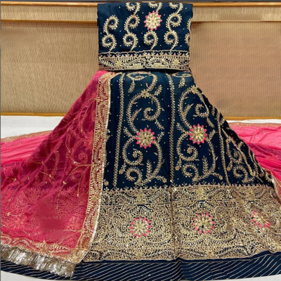 Anjani Textile Embroidered, Embellished Semi Stitched Rajasthani Poshak(Light Blue)