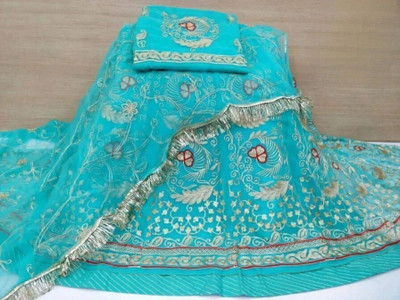 Bhawani Collection Embroidered Semi Stitched Rajasthani Poshak(Light Blue)