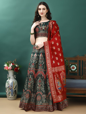 SWAMI STUDIO Self Design Semi Stitched Lehenga Choli(Green)