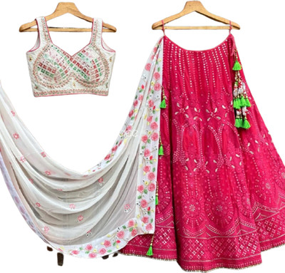 Aptex Embroidered Semi Stitched Lehenga Choli(Multicolor)