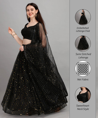 color bucket Embellished, Self Design Semi Stitched Lehenga Choli(Black)