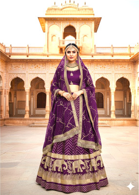 Ghoomar poshak kesriya Embroidered Semi Stitched Rajasthani Poshak(Purple)