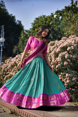 HOUSE OF COMMON Printed Semi Stitched Lehenga Choli(Multicolor)