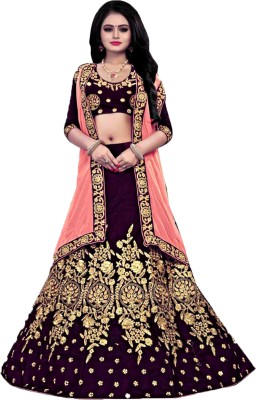 IYALAFAB Embroidered Semi Stitched Lehenga Choli(Purple)