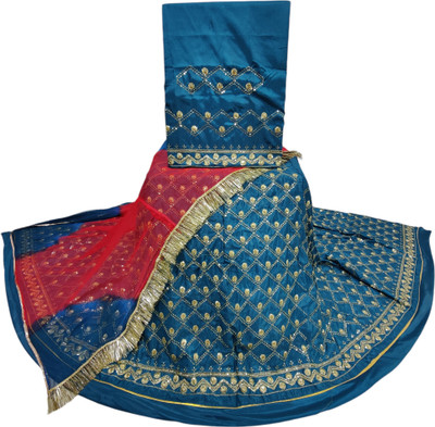 MANTUSHTI Embroidered Semi Stitched Rajasthani Poshak(Blue)
