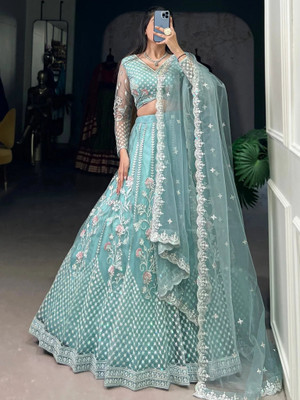 KOMAL Embroidered Semi Stitched Lehenga Choli(Light Blue)