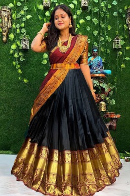 Payu Printed Semi Stitched Lehenga Choli(Black)